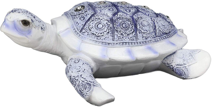 Ebros Gift Ebros Ming Style Terracotta Blue And White Feng Shui Celestial Sea Turtle Statue With Crystals 7.5" Wide