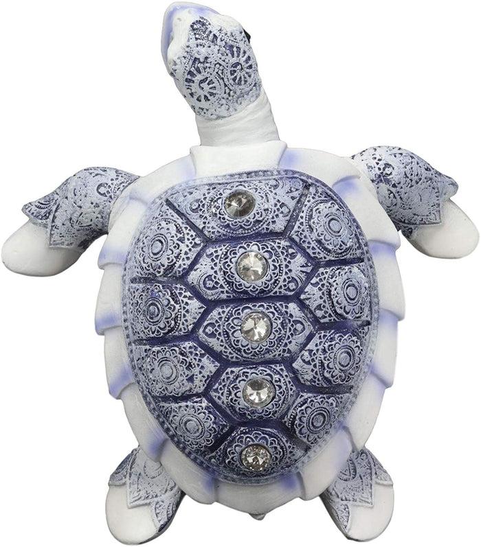 ebros gift Ebros Ming Style Terracotta Blue and White Feng Shui Celestial Sea Turtle Statue with Crystals 7.5" Wide