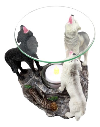 Ebros Gift Ebros Moonlight Colorful Three Howling Wolves Oil Warmer Figurine Wax Tart Burner