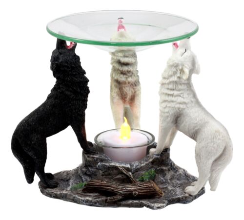 Ebros Gift Ebros Moonlight Colorful Three Howling Wolves Oil Warmer Figurine Wax Tart Burner