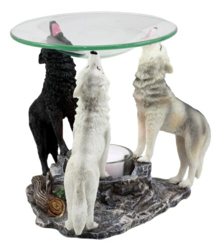 Ebros Gift Ebros Moonlight Colorful Three Howling Wolves Oil Warmer Figurine Wax Tart Burner