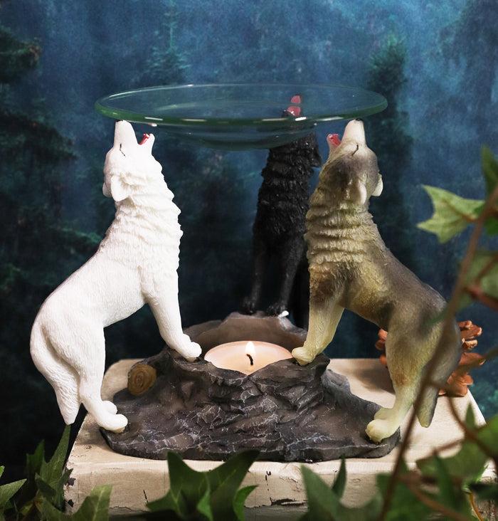 ebros gift Ebros Moonlight Colorful Three Howling Wolves Oil Warmer Figurine Wax Tart Burner