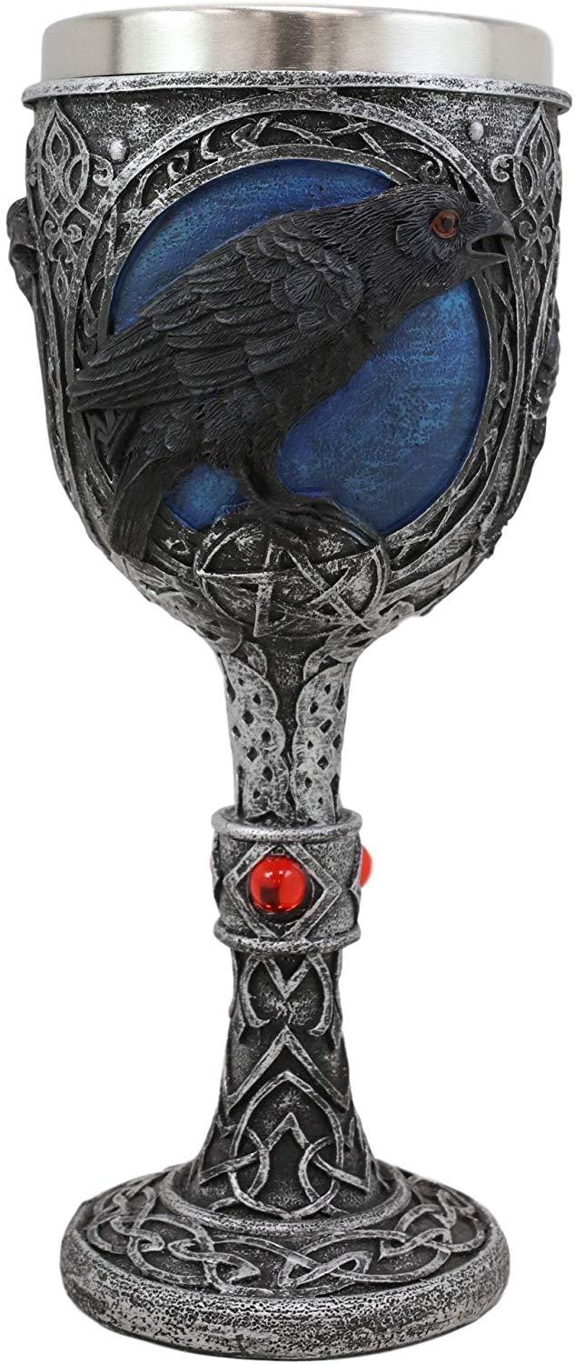 Ebros Gift Ebros Moonlight Raven Crow With Celtic Tribal Tattoo Wine Goblet Chalice 7.25"H
