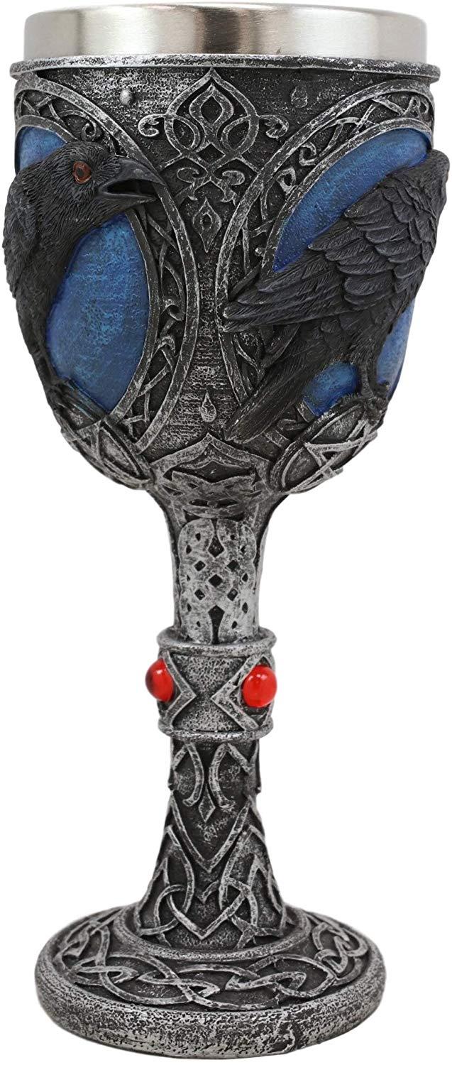 Ebros Gift Ebros Moonlight Raven Crow With Celtic Tribal Tattoo Wine Goblet Chalice 7.25"H