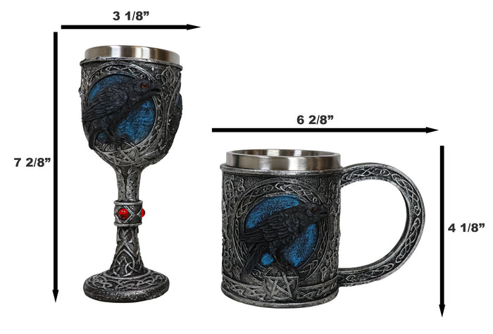 Ebros Gift Ebros Moonlight Raven Crow With Celtic Tribal Tattoo Wine Goblet And Mug Set