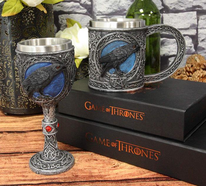 ebros gift Ebros Moonlight Raven Crow With Celtic Tribal Tattoo Wine Goblet And Mug Set