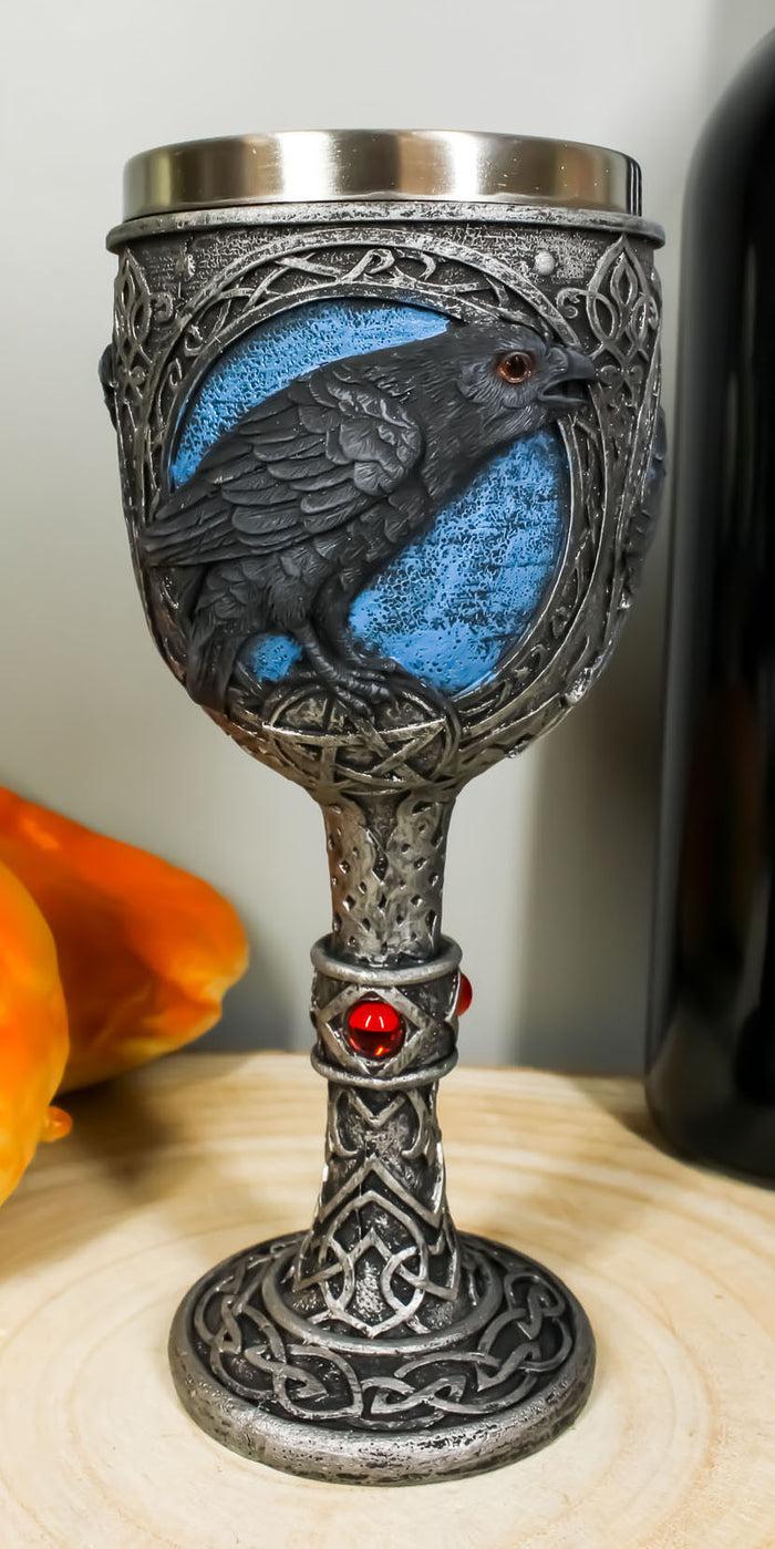 ebros gift Ebros Moonlight Raven Crow With Celtic Tribal Tattoo Wine Goblet Chalice 7.25"H