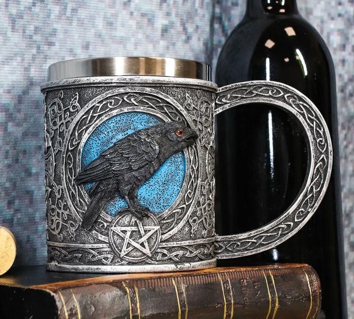 ebros gift Ebros Moonlight Raven With Celtic Tribal Tattoo Drinking Mug Cup 6.25"W