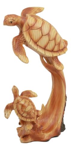 Ebros Gift Ebros Mother And Baby Sea Turtle Decor Statue 9" Tall Faux Wood Resin Figurine