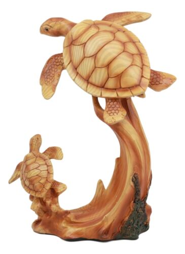 Ebros Gift Ebros Mother And Baby Sea Turtle Decor Statue 9" Tall Faux Wood Resin Figurine