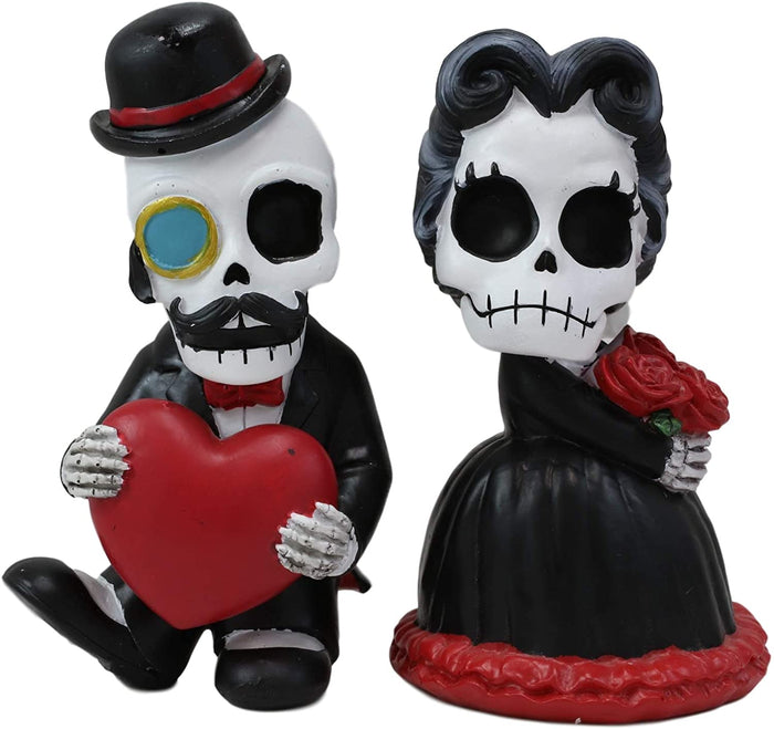 Ebros Gift Ebros Mr And Mrs Poe Gothic Romantic Skeleton Couple With Big Red Heart SET OF 2