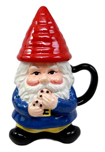 Ebros Gift Ebros Mr Gnome Eating Cookie Lidded Ceramic Mug Coffee Cup Home Kitchen Decor