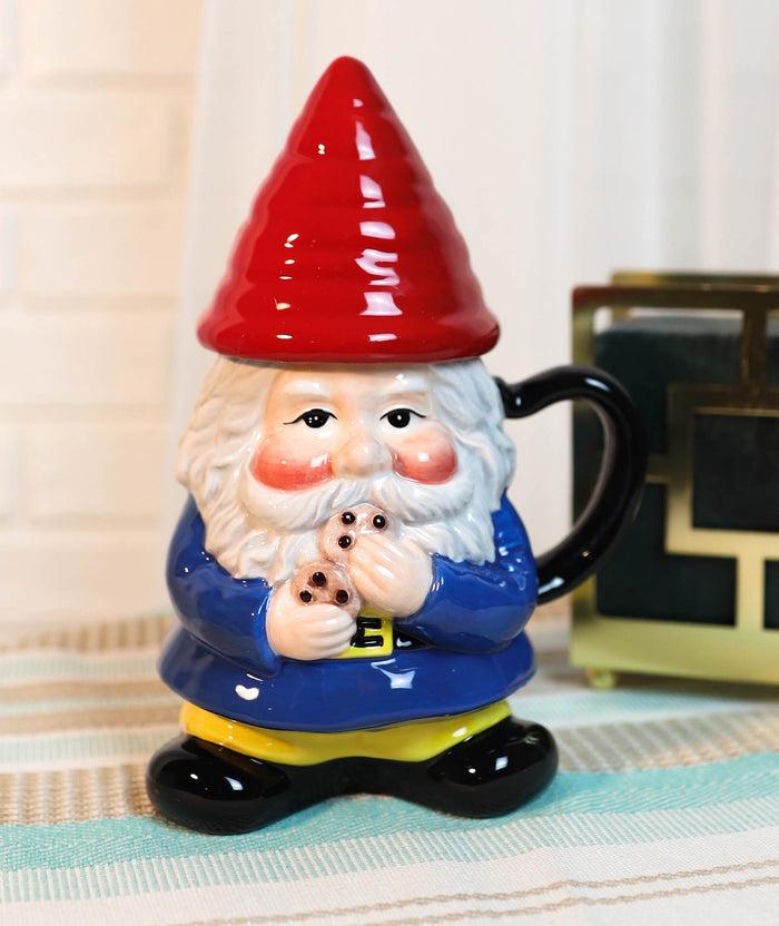 ebros gift Ebros Mr Gnome Eating Cookie Lidded Ceramic Mug Coffee Cup Home Kitchen Decor