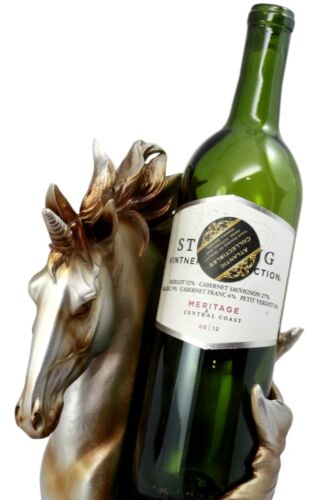 Ebros Gift Ebros Mystical Glade Silver Unicorn Bust Wine Holder Resin Figurine Bottle Caddy Decor