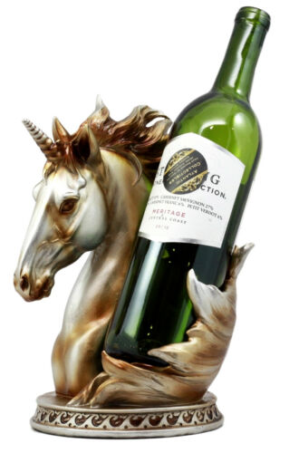 ebros gift Ebros Mystical Glade Silver Unicorn Bust Wine Holder Resin Figurine Bottle Caddy Decor