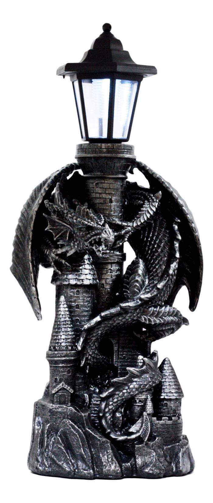 Ebros Gift Ebros Mystical Rocky Top Castle Dungeon Guardian Dragon Solar LED Light Lantern Statue