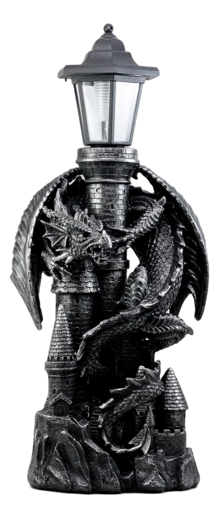 Ebros Gift Ebros Mystical Rocky Top Castle Dungeon Guardian Dragon Solar LED Light Lantern Statue