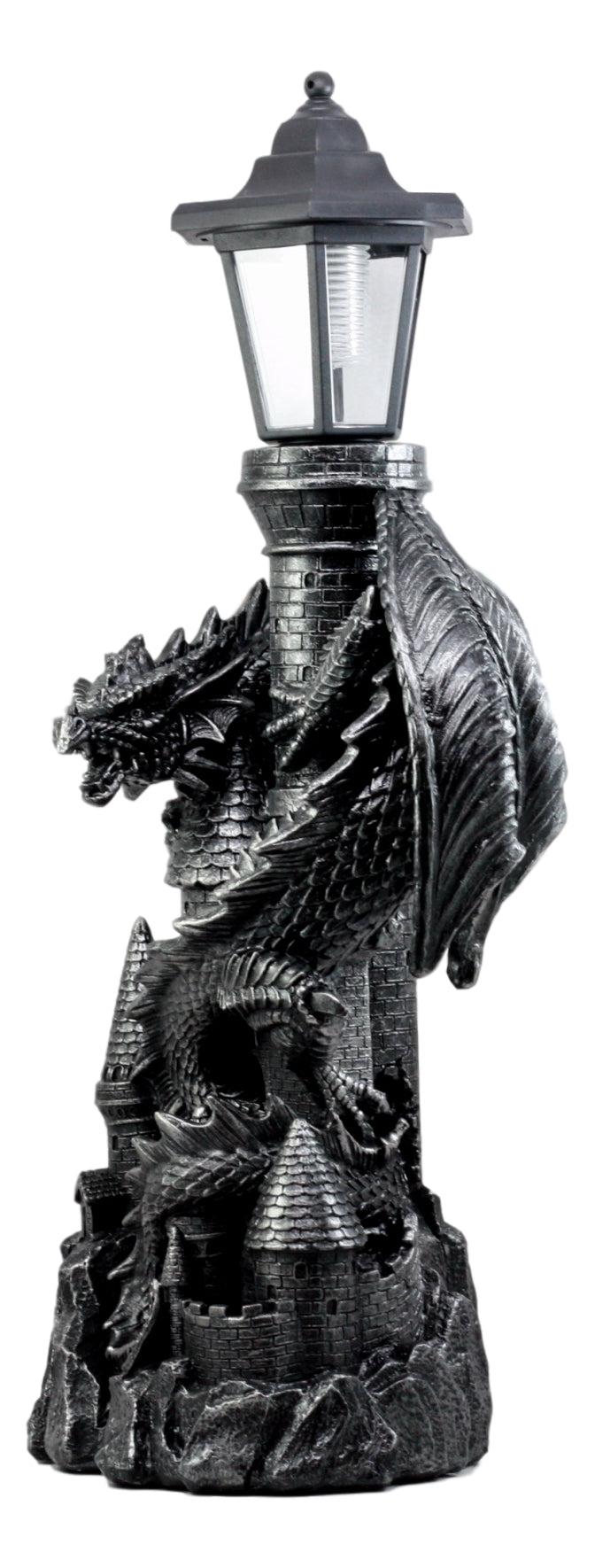 Ebros Gift Ebros Mystical Rocky Top Castle Dungeon Guardian Dragon Solar LED Light Lantern Statue