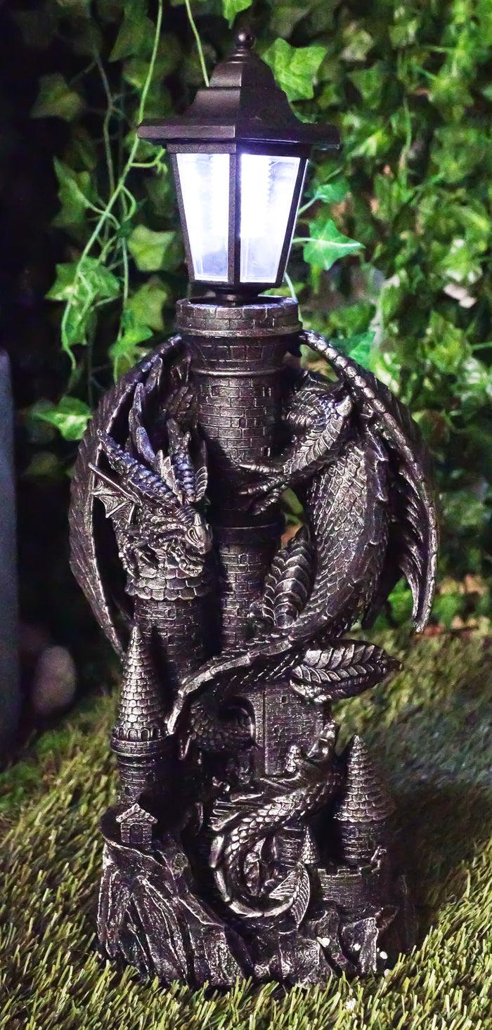 ebros gift Ebros Mystical Rocky Top Castle Dungeon Guardian Dragon Solar LED Light Lantern Statue