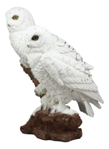 Ebros Gift Ebros Mystical Two White Snowy Owl Couple Perching On Tree Branch Statue 12.25"Tall
