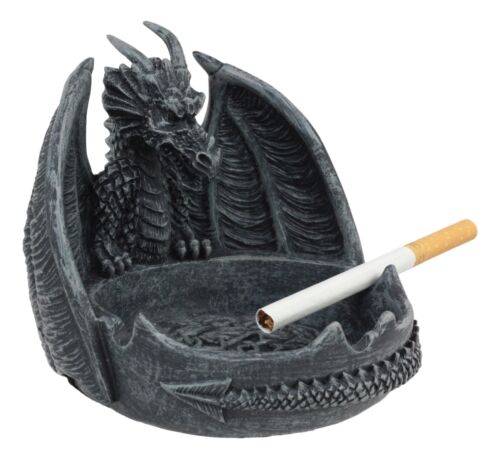Ebros Gift Ebros Mythical Guardian Dragon With Celtic Knotwork Round Cigarette Ashtray Statue 5.5" Wide Faux Stone Resin Legend Of The Swords Dragon Sculpture