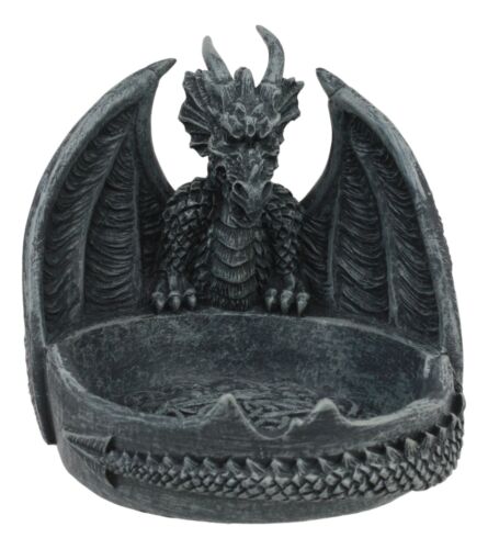 Ebros Gift Ebros Mythical Guardian Dragon With Celtic Knotwork Round Cigarette Ashtray Statue 5.5" Wide Faux Stone Resin Legend Of The Swords Dragon Sculpture