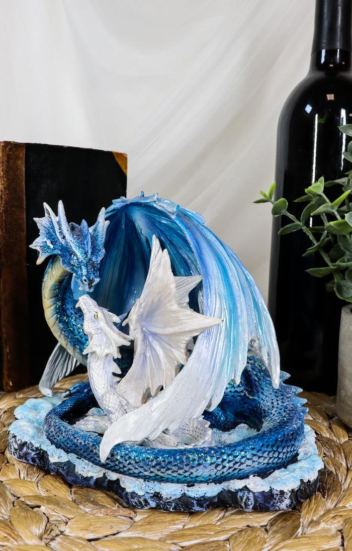 Ebros Gift Ebros Nature's Nurture Mother Dragon Adoring White Baby Dragon Statue Home Decor Resin Fantasy Dragon Family Sculptural 6.75" Long