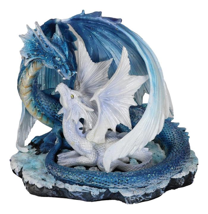 Ebros Gift Ebros Nature's Nurture Mother Dragon Adoring White Baby Dragon Statue Home Decor Resin Fantasy Dragon Family Sculptural 6.75" Long