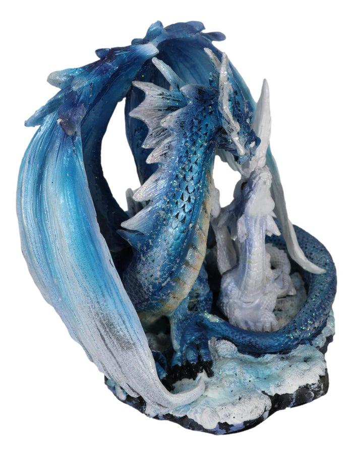 Ebros Gift Ebros Nature's Nurture Mother Dragon Adoring White Baby Dragon Statue Home Decor Resin Fantasy Dragon Family Sculptural 6.75" Long