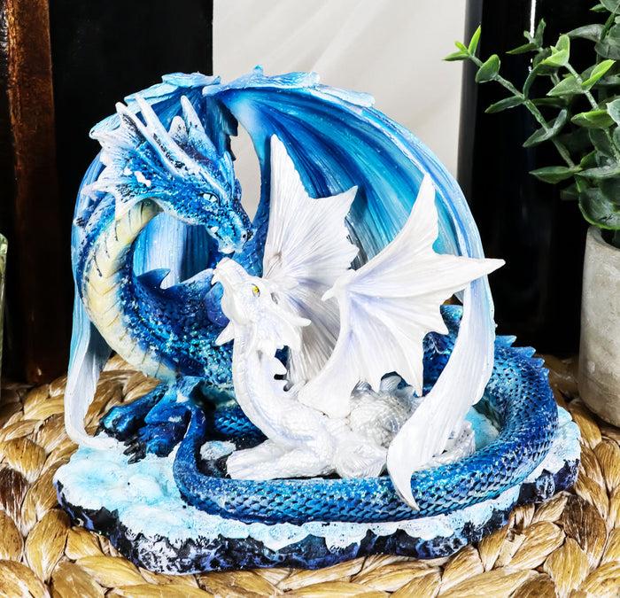 ebros gift Ebros Nature's Nurture Mother Dragon Adoring White Baby Dragon Statue Home Decor Resin Fantasy Dragon Family Sculptural 6.75" Long