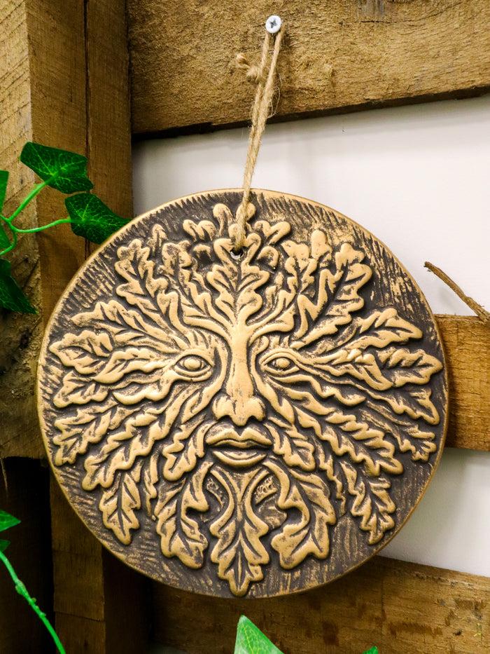 ebros gift Ebros Nature Spirit God Celtic Greenman Terracotta Round Medal Wall Decor Plaque