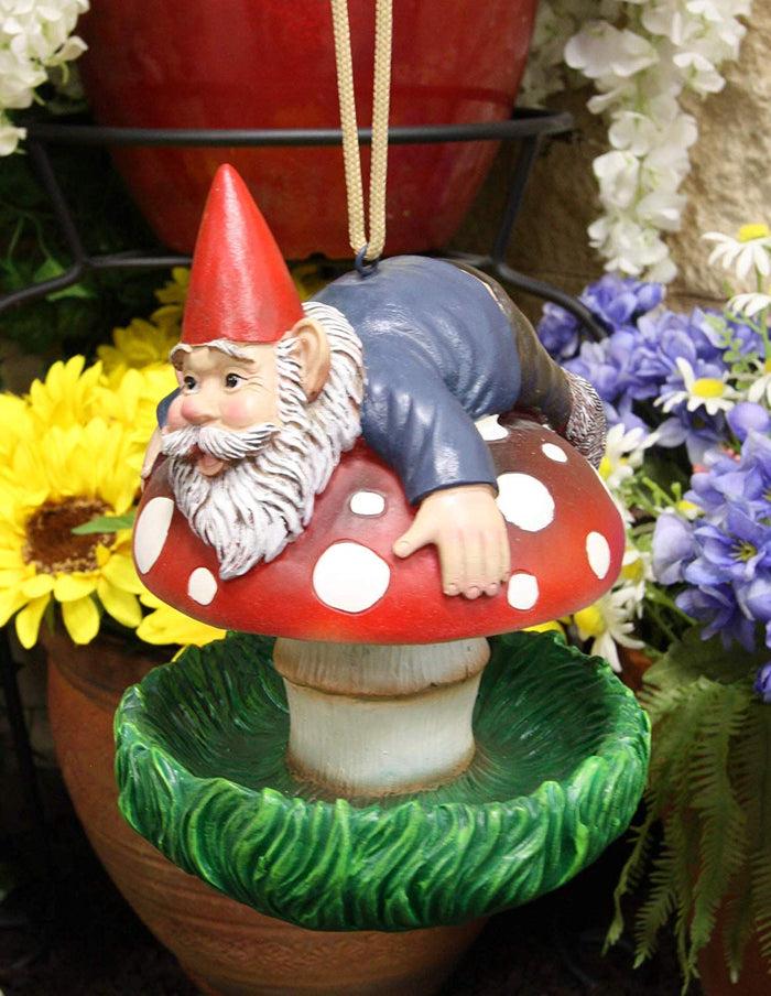 Ebros Gift Ebros Naughty Gnome Stuck On Toadstool Mushroom Cap Bird Feeder Branch Hanger