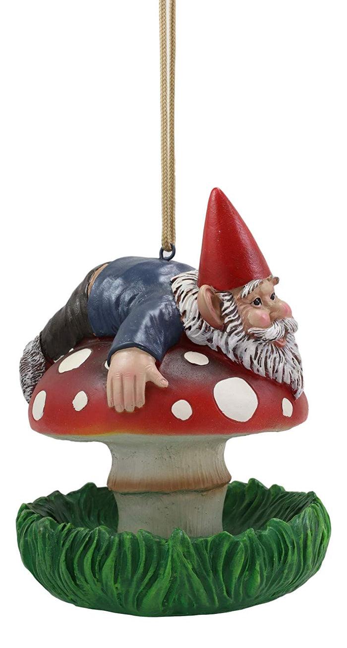 Ebros Gift Ebros Naughty Gnome Stuck On Toadstool Mushroom Cap Bird Feeder Branch Hanger