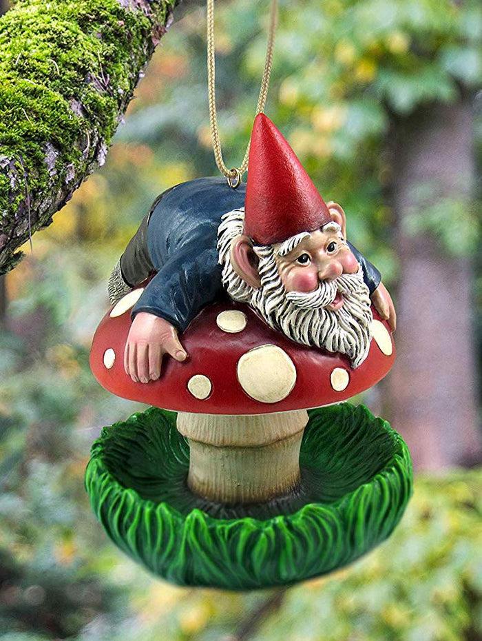 ebros gift Ebros Naughty Gnome Stuck On Toadstool Mushroom Cap Bird Feeder Branch Hanger