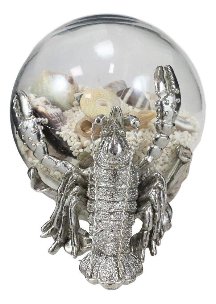 Ebros Gift Ebros Nautical Aluminum Sea Lobster Pushing Glass Globe Ball Sculpture 6.25" L