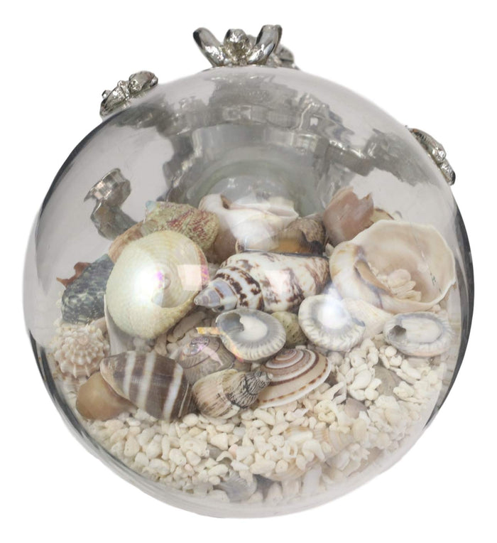 Ebros Gift Ebros Nautical Aluminum Sea Lobster Pushing Glass Globe Ball Sculpture 6.25" L