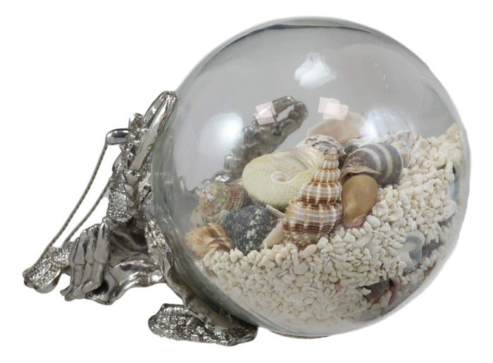 Ebros Gift Ebros Nautical Aluminum Sea Lobster Pushing Glass Globe Ball Sculpture 6.25" L