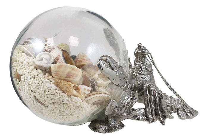 ebros gift Ebros Nautical Aluminum Sea Lobster Pushing Glass Globe Ball Sculpture 6.25" L