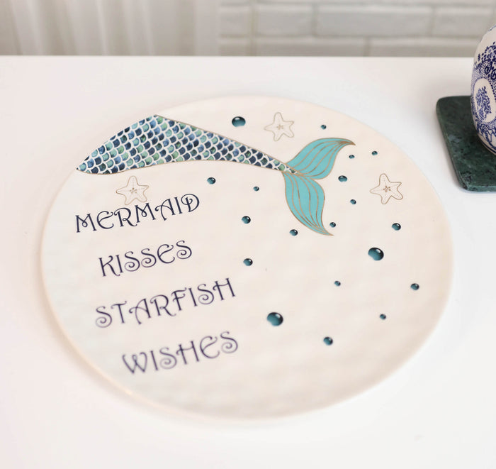 ebros gift Ebros Nautical Blue Mermaid Kisses Starfish Wishes Ceramic Dinner Plates 2 Pack
