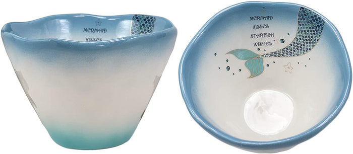 ebros gift Ebros Nautical Blue Mermaid Kisses Starfish Wishes Small Soup Bowl 16oz Set of 2