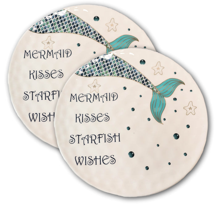 Ebros Gift Ebros Nautical Blue Mermaid Kisses Starfish Wishes Ceramic Dinner Plates 2 Pack