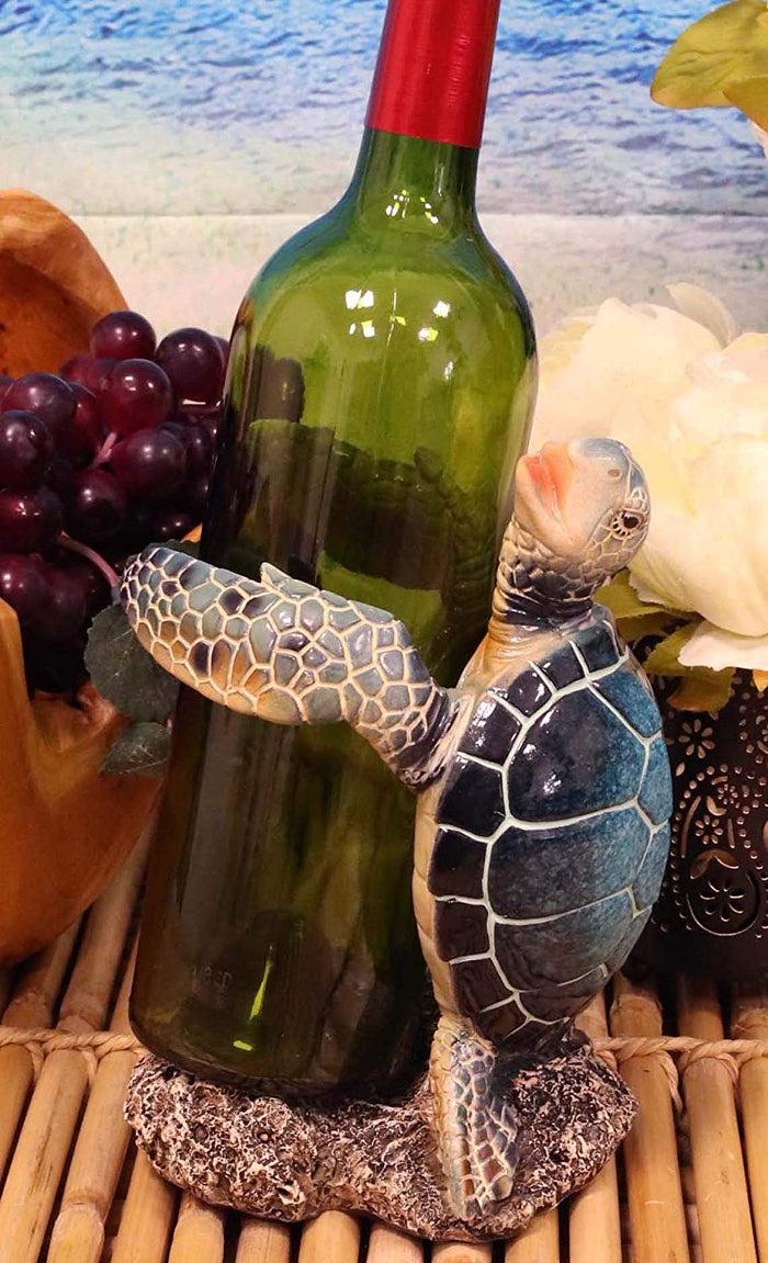 ebros gift Ebros Nautical Blue Sea Turtle Wine Bottle Holder Caddy Figurine 7.5" High