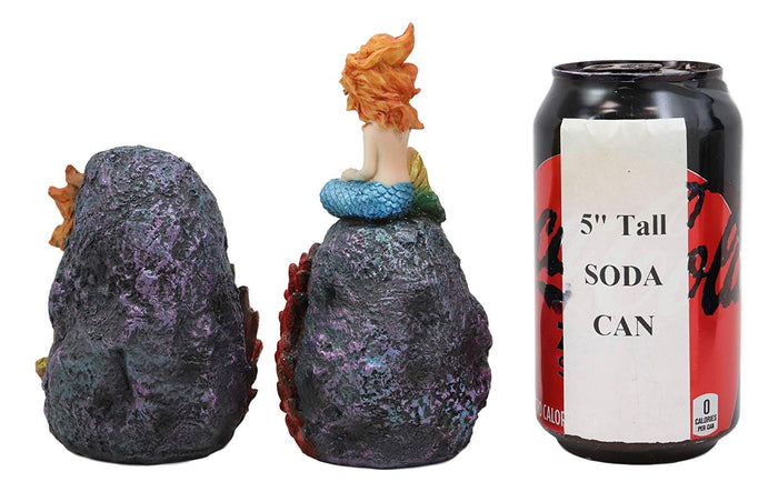 Ebros Gift Ebros Nautical Blue Tail Mermaids With LED Light Geode Crystal Cave Figurines Set Of 2