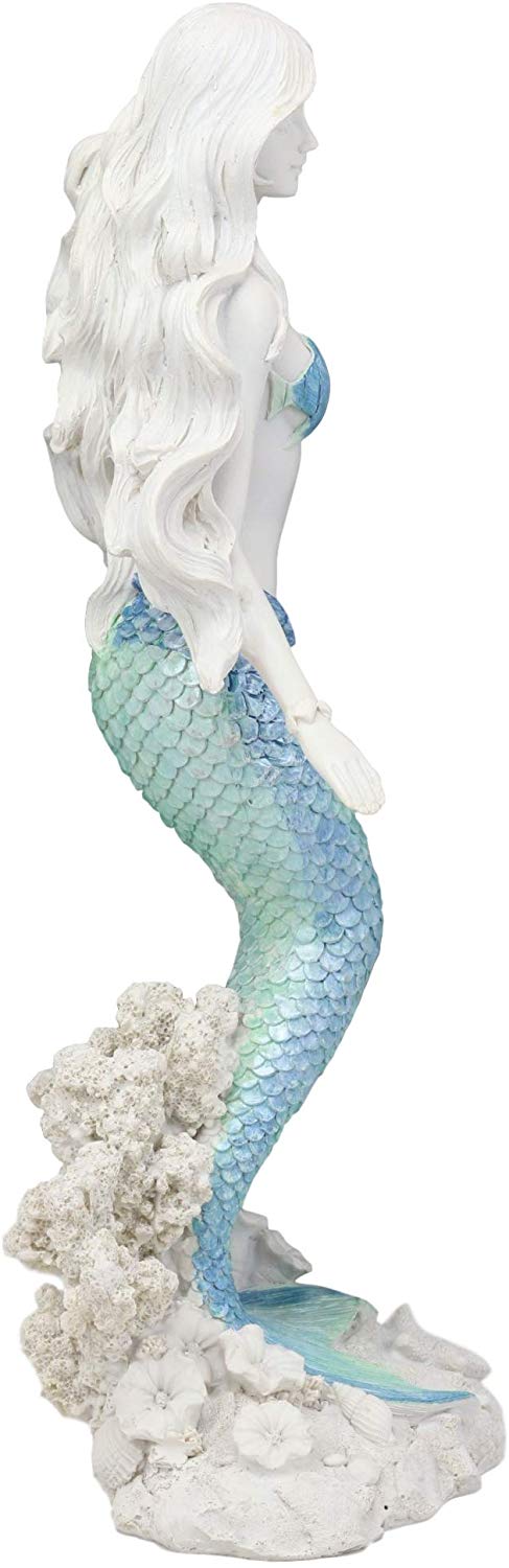Ebros Gift Ebros Nautical Blue Tailed Siren Mermaid Ariel Standing By Corals Statue 11.75"H