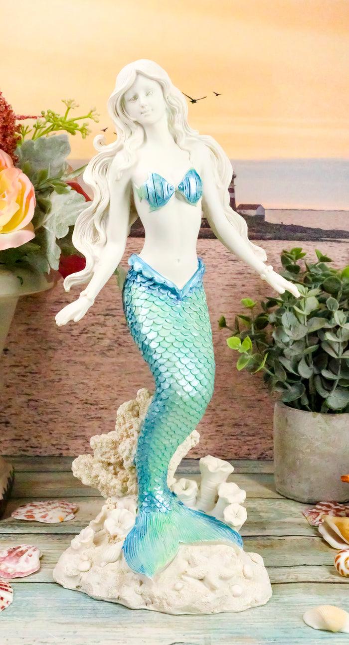 ebros gift Ebros Nautical Blue Tailed Siren Mermaid Ariel Standing By Corals Statue 11.75"H