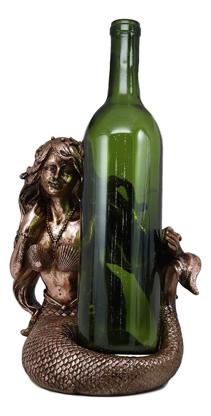 ebros gift Ebros Nautical Coastal Beach Mermaid Wine Holder Figurine in Bronze Finish Resin