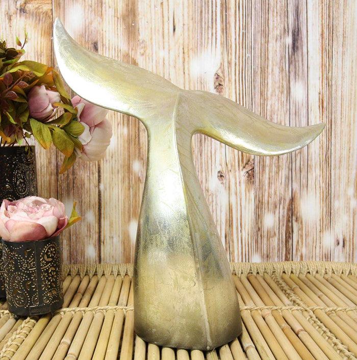 ebros gift Ebros Nautical Coastal Marine Large Baleen Humpback Whale Tail Museum Gallery Design Statue 16.25" H in Rustic Gold Antique Finish Sea Life Decorative Office Library Shelf Desktop Decor Figurines