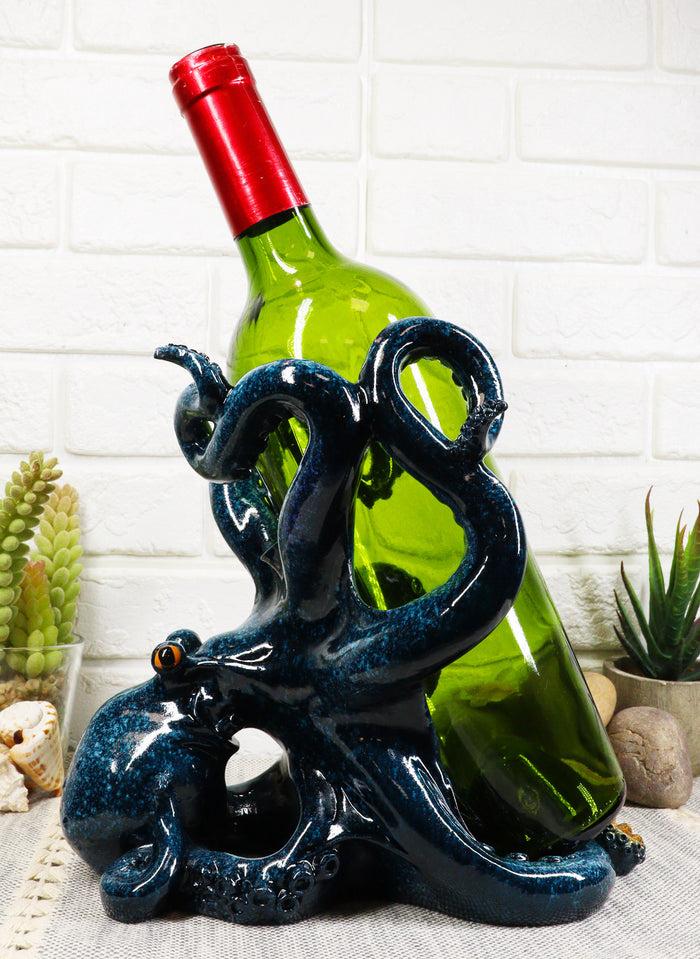 Ebros Gift Ebros Nautical Coastal Ocean Blue Octopus Wine Holder 8"Wide Cephalopod Giant Creature Kraken Wine Caddy Figurine Statue Figurine
