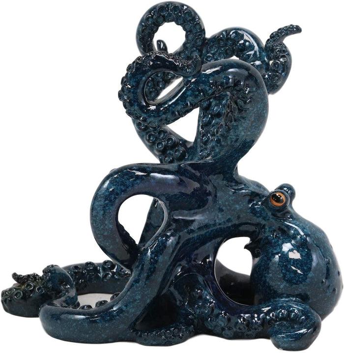 Ebros Gift Ebros Nautical Coastal Ocean Blue Octopus Wine Holder 8"Wide Cephalopod Giant Creature Kraken Wine Caddy Figurine Statue Figurine