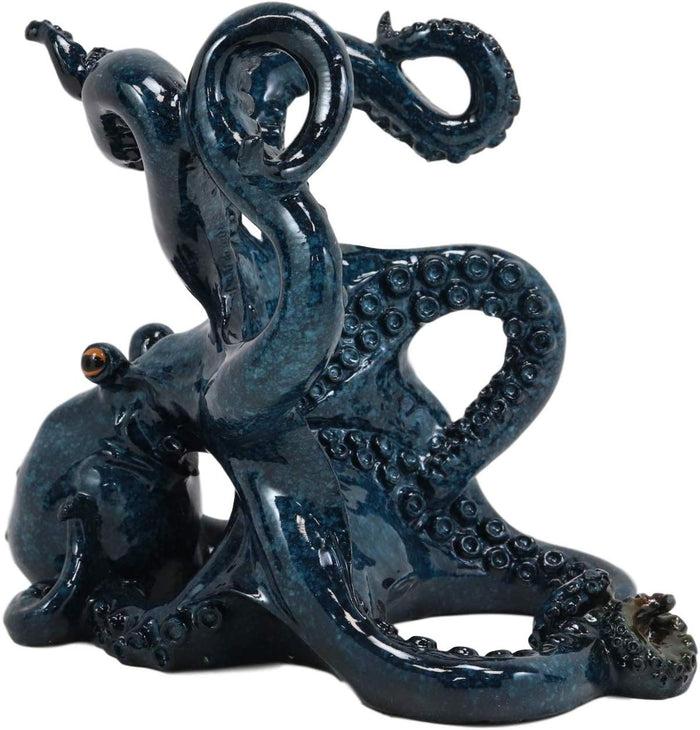 Ebros Gift Ebros Nautical Coastal Ocean Blue Octopus Wine Holder 8"Wide Cephalopod Giant Creature Kraken Wine Caddy Figurine Statue Figurine